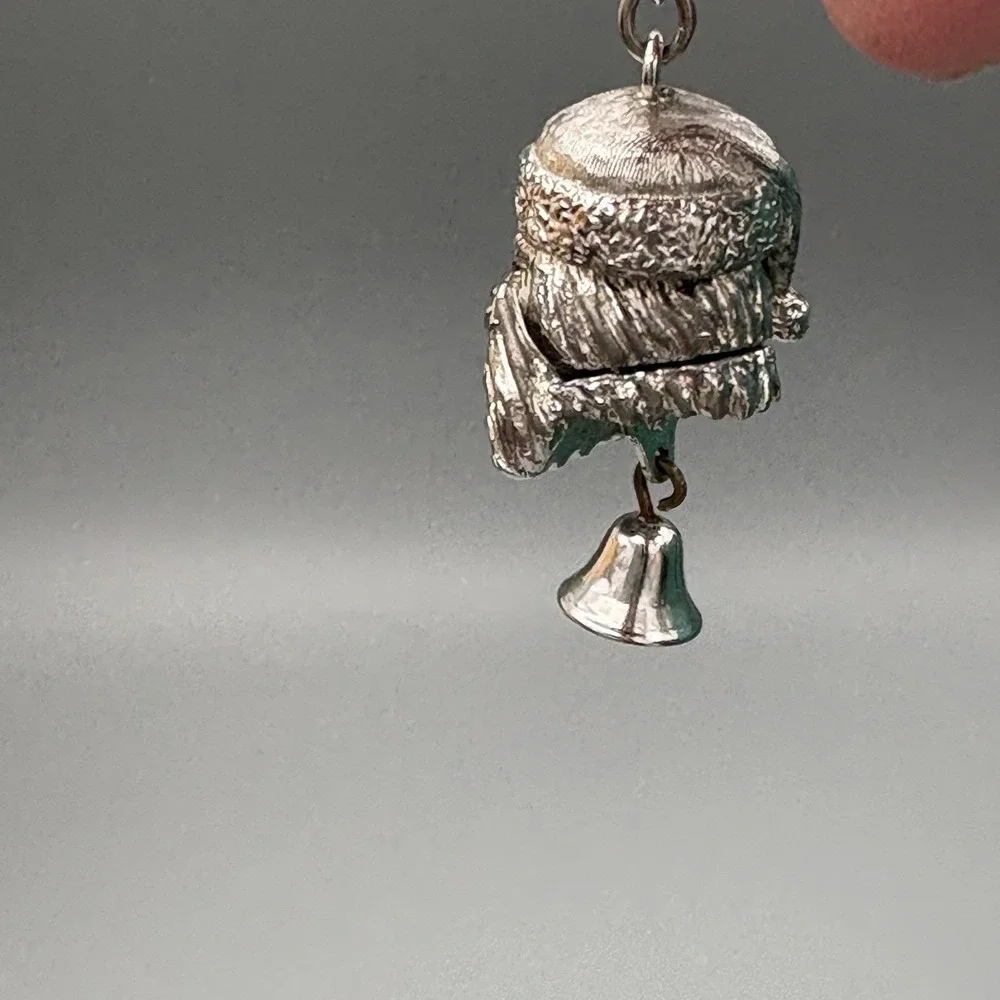 Rare Monet 1960s Charm Santa Claus Head Mechanical HAVE A MERRY Signed Christmas